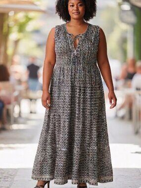NWT Max Studio London Black Floral Print Sleeveless Maxi Dress 2X